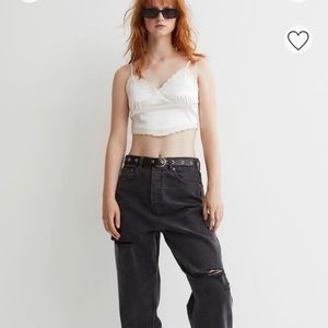 White Satin Cropped Tank Top